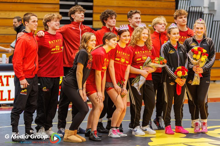 Batavia Wrestling Seniors pose for a group photo.