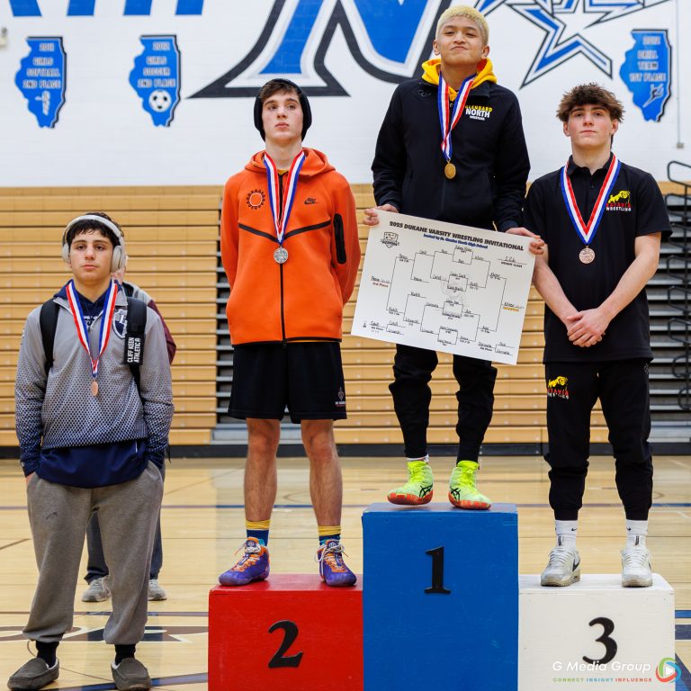 126 Weight Class: 1st Place - Kalani Khiev of Glenbard North, 2nd Place - Liam Aye of St. Charles East, 3rd Place - Kyle Pasco of Batavia, 4th Place - Luca Rutili of Lake Park