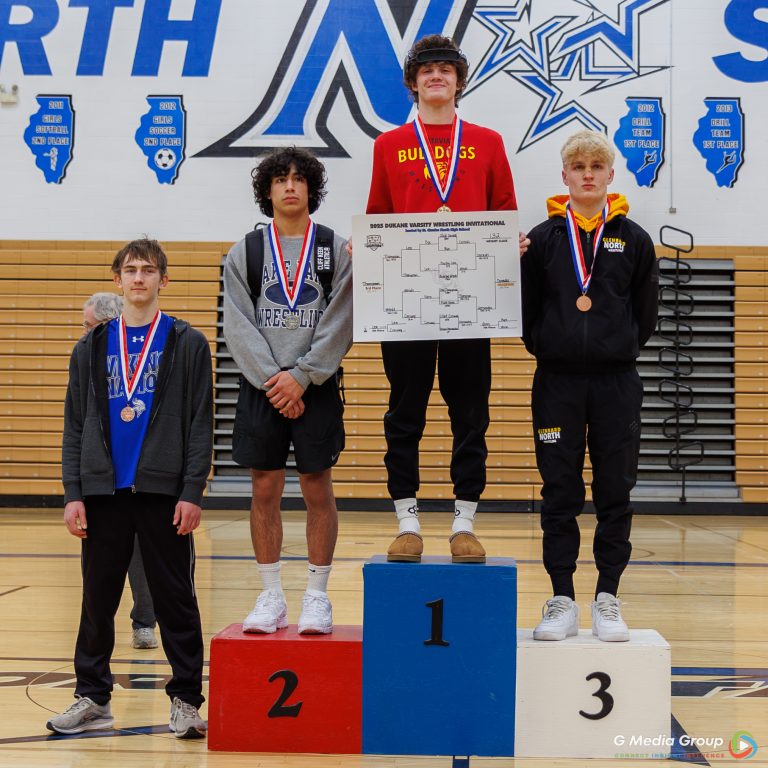 132 Weight Class: 1st Place - Jack Duraski of Batavia, 2nd Place - Sergio Hernandez of Lake Park, 3rd Place - Trey Thompson of Glenbard North, 4th Place - Andrew Wendt of Geneva