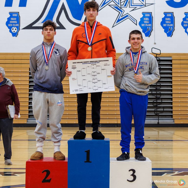 138 Weight Class: 1st Place - Gavin Woodmancy of St. Charles East, 2nd Place - Nick Merola of Lake Park, 3rd Place - Jacob Veltri of Wheaton North