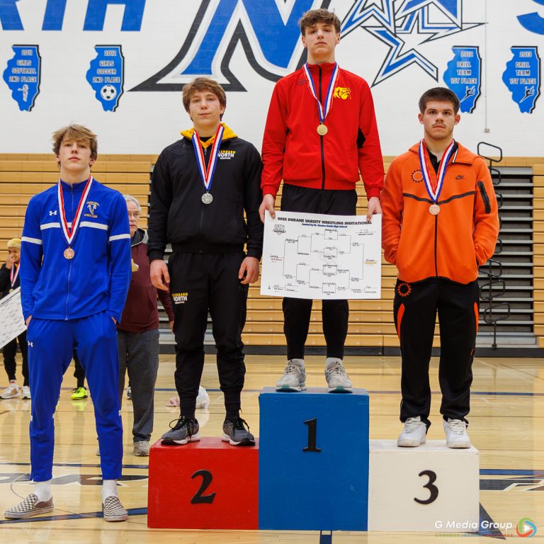 175 Weight Class: 1st Place - Jack Brown of Batavia, 2nd Place - Joseph Fitak of Glenbard North, 3rd Place - Abraham Leidig of St. Charles East, 4th Place - Lewis Vanderschoot of Wheaton North