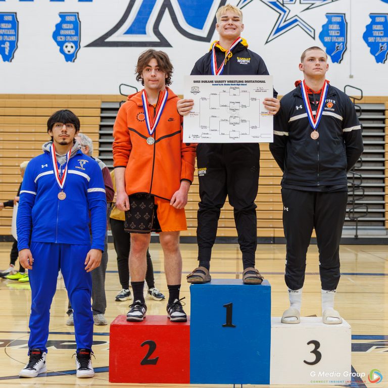 190 Weight Class: 1st Place - Julian Holland of Glenbard North, 2nd Place - Rocco Lobrillo of St. Charles East, 3rd Place - Mason Monce of Wheaton Warrenville South, 4th Place - Milo Saenz of Wheaton North