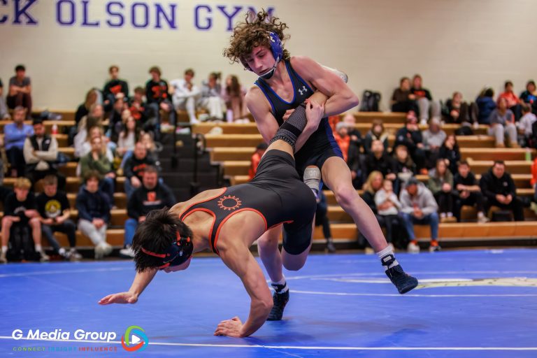 Geneva's Sam Sikorsky Wrestles East's Andrew Han during his match on Jan 14, 2025 at Geneva Highschool.