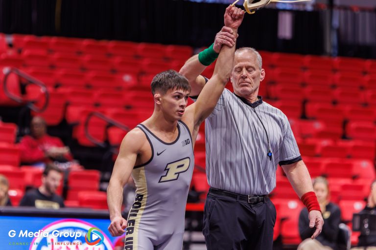 #1 Matt Ramos (Purdue) after his match against #21 Blake West (NIU) in a narrow 5-4 decision.