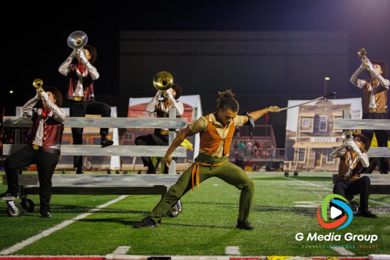 Batavia students during the performance of "Desperado - a Marching Western" show at halftime during the Batavia vs Wheaton North football game at Batavia Highschool on Oct 10, 2025. | Photo Credit: Zachary Gebis