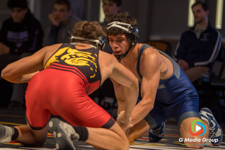 Lake Park High School's Nicholas Merola during the 144 lbs match of a boys varsity wrestling dual meet in Batavia, Ill., on Thursday, Dec. 11, 2025.
