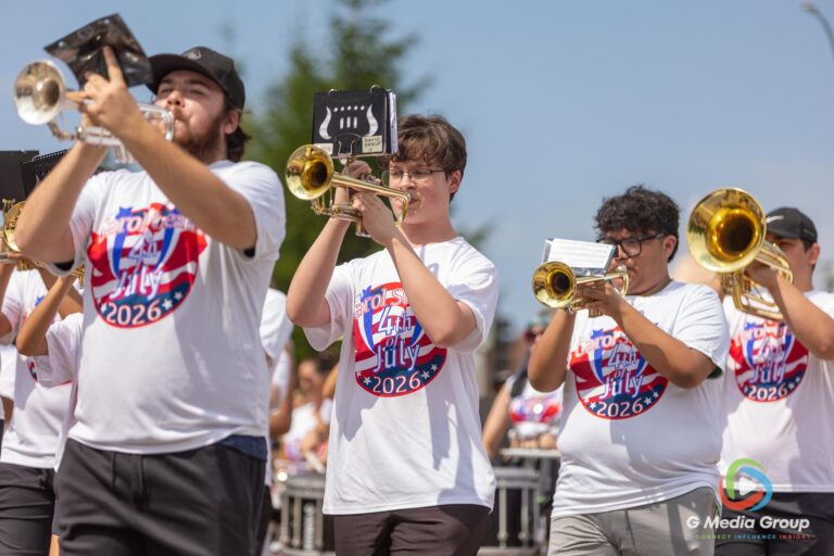 CAROL STREAM, Ill. — July 4, 2026: Participants march down the parade route during the annual Carol Stream Independence Day Parade in Carol Stream, Ill., Saturday, July 4, 2026. Despite a week-long regional heat wave, the community-funded tradition—a village staple since 1987—drew large crowds for the nearly two-hour event, which honored local military veterans as the collective Grand Marshal. (GMedia Group/Zachary Gebis)