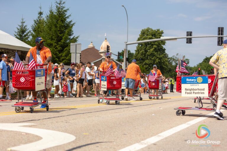 CAROL STREAM, Ill. — July 4, 2026: Participants march down the parade route during the annual Carol Stream Independence Day Parade in Carol Stream, Ill., Saturday, July 4, 2026. Despite a week-long regional heat wave, the community-funded tradition—a village staple since 1987—drew large crowds for the nearly two-hour event, which honored local military veterans as the collective Grand Marshal. (GMedia Group/Zachary Gebis)