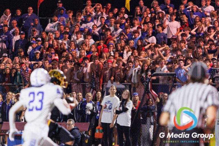 A sea of Geneva High School students watch intently from the bleachers during the fourth quarter of the football game against Batavia at Batavia High School in Batavia, Ill., on September 25, 2026. The atmosphere remained tense as Geneva held onto a narrow lead in a game that featured 105 total points.