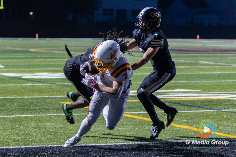 Batavia senior running back Charlie Rosengren (#7) dives into the end zone for a touchdown during the second quarter of a high school football game against Glenbard North High School in Carol Stream, IL, on September 04, 2026.