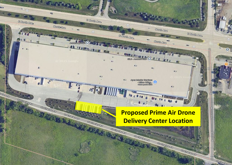 Proposed Prime Air Drone Delivery Center (PADDC) located at 27W501 North Avenue Suite 100, Winfield, IL 60185